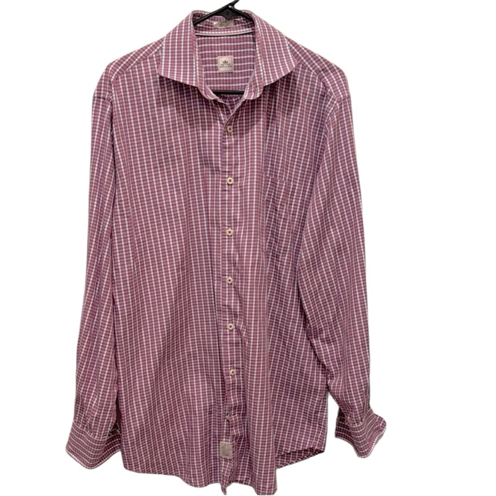 Peter Millar Men’s Large Purple and White Checkered Dress Shirt